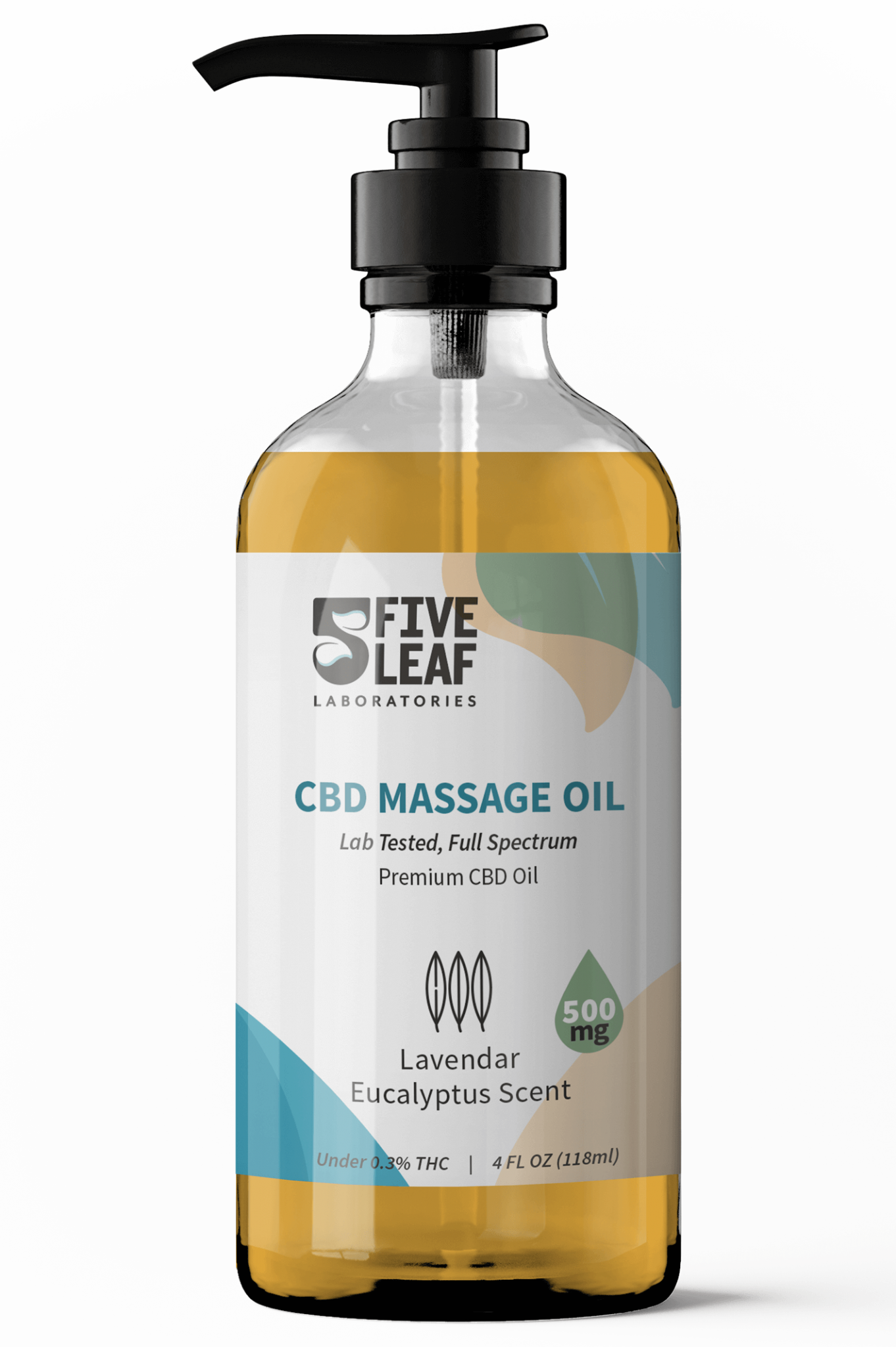 500mg CBD Massage Oil Lavender Eucalyptus Scent Five Leaf Labs